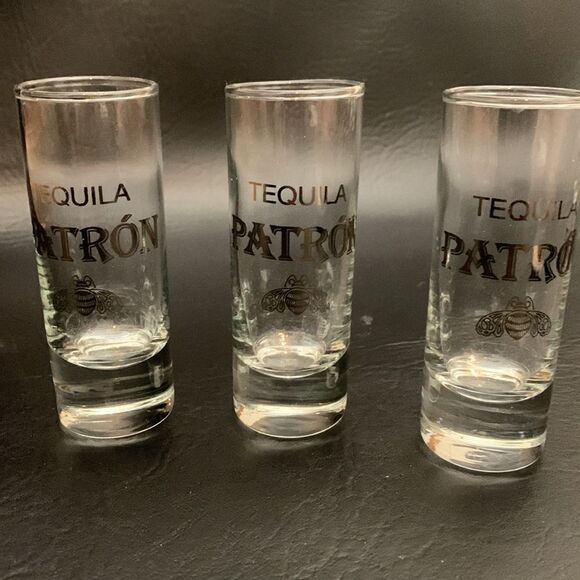 Patron Tequila 3 Ounce Shot Glass Silver Set Of 3 Bar Accessories Entertaining - Picture 2 of 5